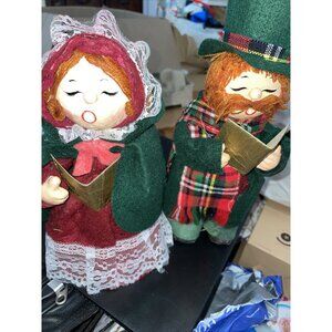 Vtg Singing Man and Woman  figurine Gold Christmas holiday Decor Japan 10"h
